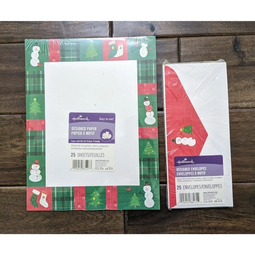 Hallmark Christmas Paper 25 Sheets & 25 Envelopes SNOWMAN Cardinal Birds Tree